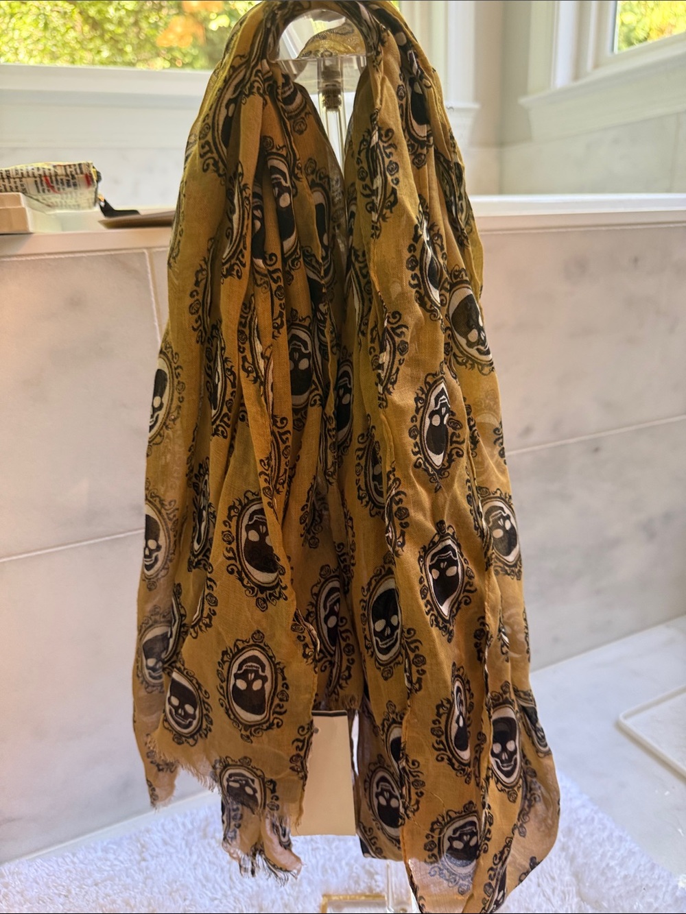 Nordstrom MIR Mustard Yellow and Black Skull-Print Scarf 80”